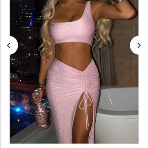 Glitter baby pink two piece set